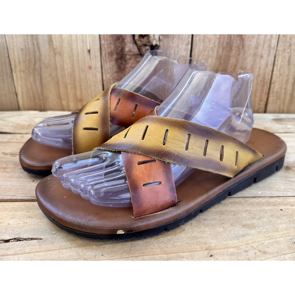 Dynasty Leather Preppy Sandals Slides Men’s Brown Size 7 Leisure Quiet Luxury